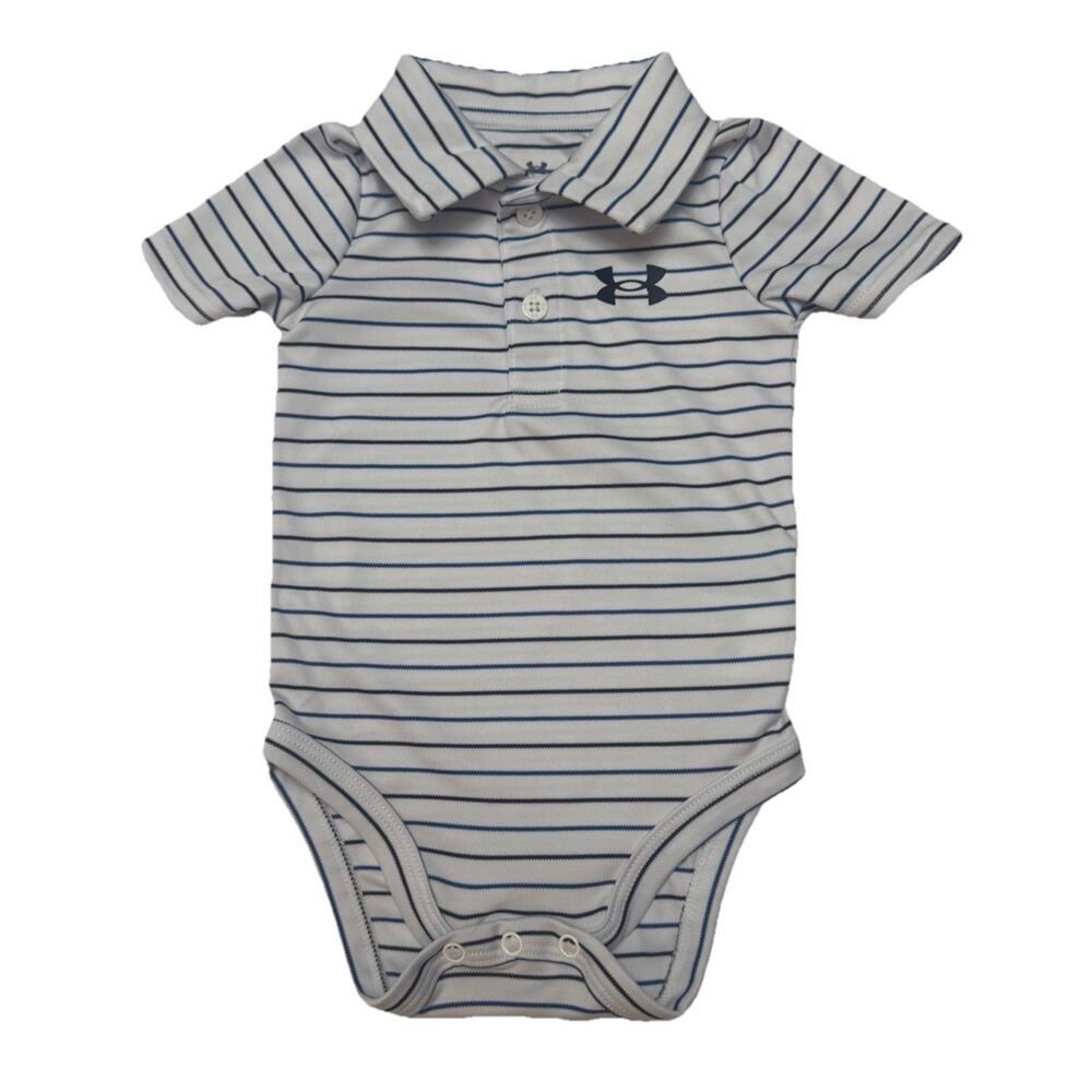 Under Armour Baby Polo Bodysuit 6-9M White Blue Striped One Piece Infant